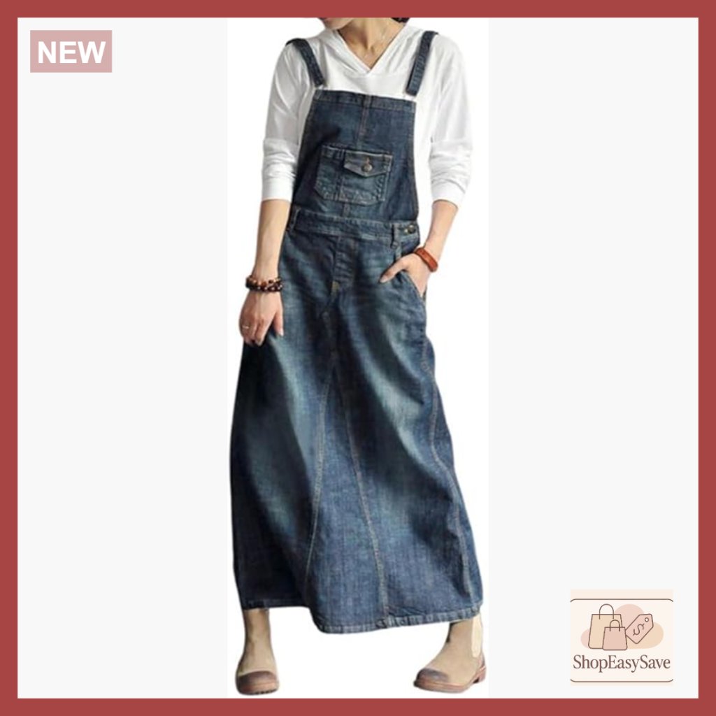 Vintage Distressed Denim Overalls Dress Adjustable Straps A-Line Pinafore Chic
